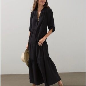 Chico's Elegant Black Gauze Cotton Maxi Dress